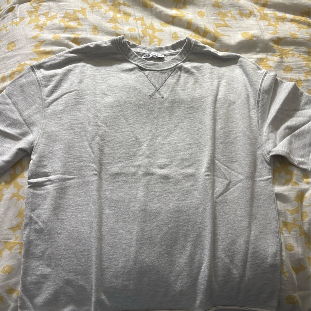 Zara Light Gray Ribbed Sweatshirt